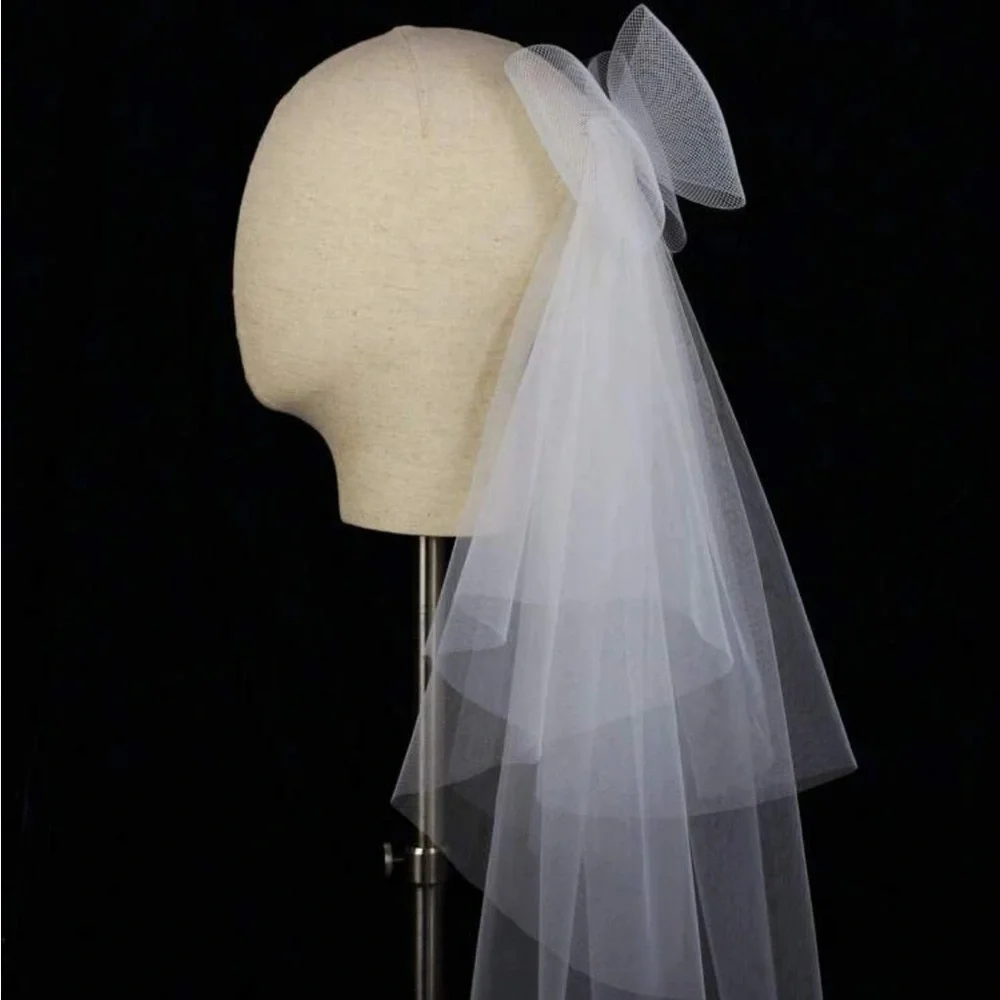 Anthro Bridal Bow Veil – Tulle Hair Accessory – Modern Bride